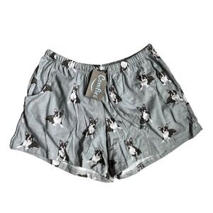 Comfies Boston Terrier Dog Print Pajama Shorts Gray Cotton Blend Large NWT